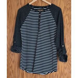 Doe & Rae Black And White‎ Striped Henley top Size L